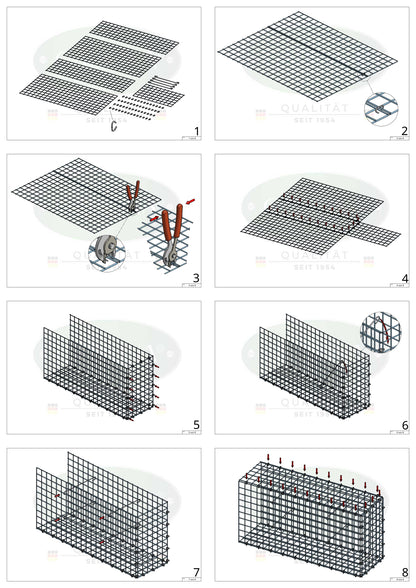 Monteret gabion type 2 100 cm x 80 cm x 30 cm (L x H x D), maskestørrelse 5 cm x 5 cm, C-ring