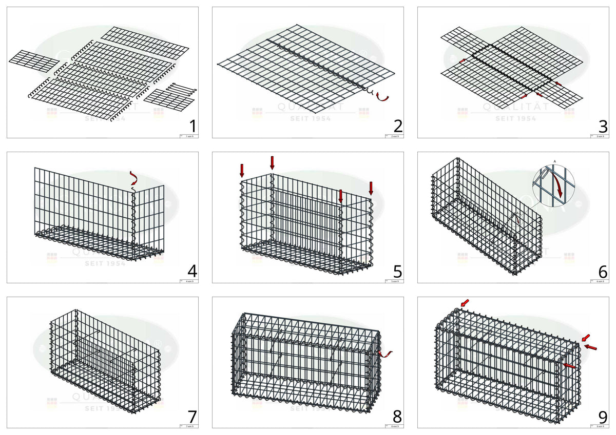 Gabião 100 cm x 30 cm x 30 cm (C x A x P), malhagem 5 cm x 10 cm, espiral