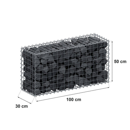 Gabião 100 cm x 50 cm x 30 cm (C x A x P), malhagem 5 cm x 5 cm, espiral