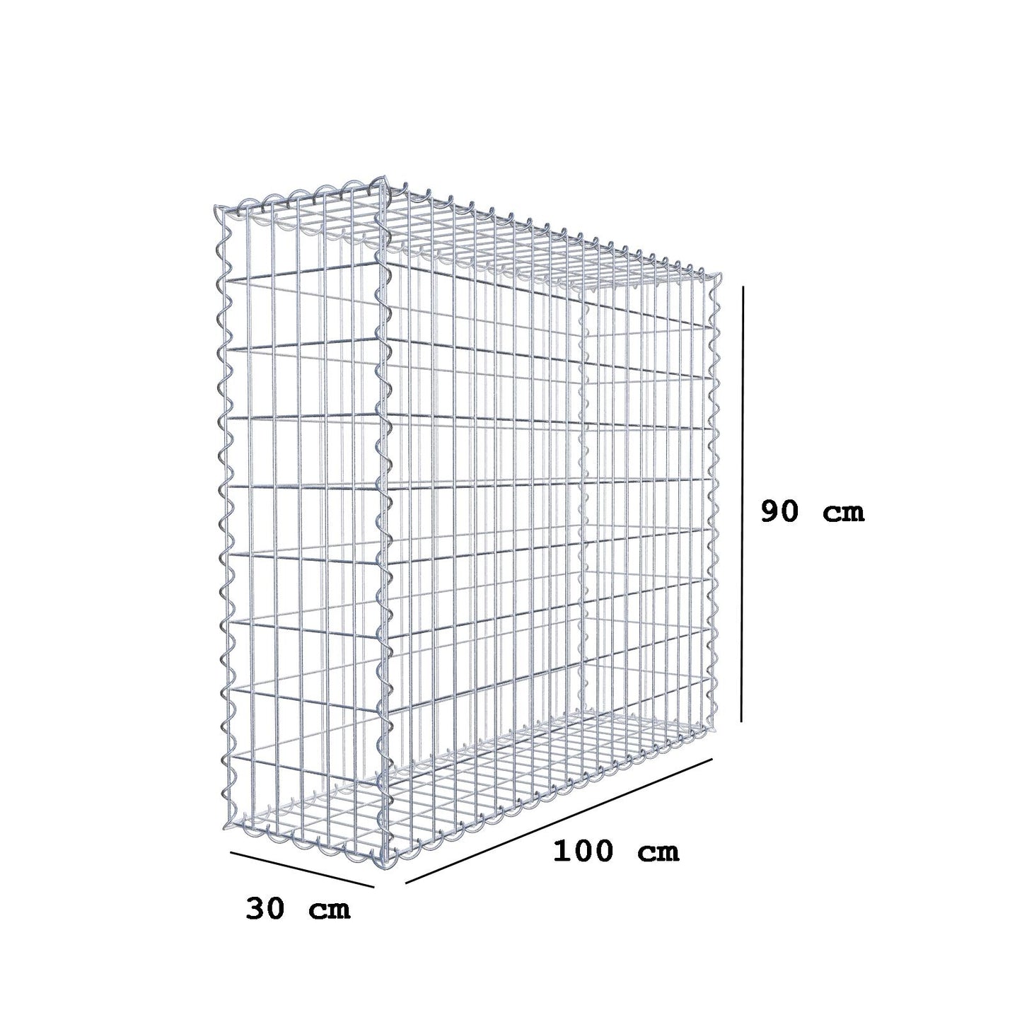Gabion 100 cm x 90 cm x 30 cm (L x H x D), mesh size 5 cm x 10 cm, spiral