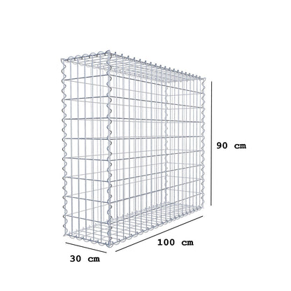 Gabion 100 cm x 90 cm x 30 cm (L x H x D), mesh size 5 cm x 10 cm, spiral