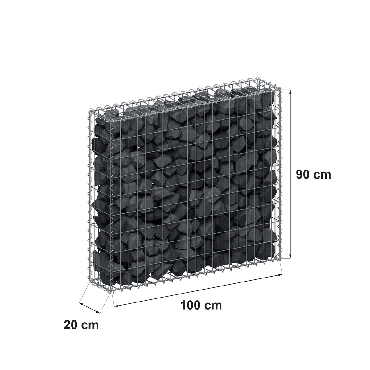 Gabione 100 cm x 90 cm x 20 cm (L x H x T), Maschenweite 5 cm x 10 cm, Spirale