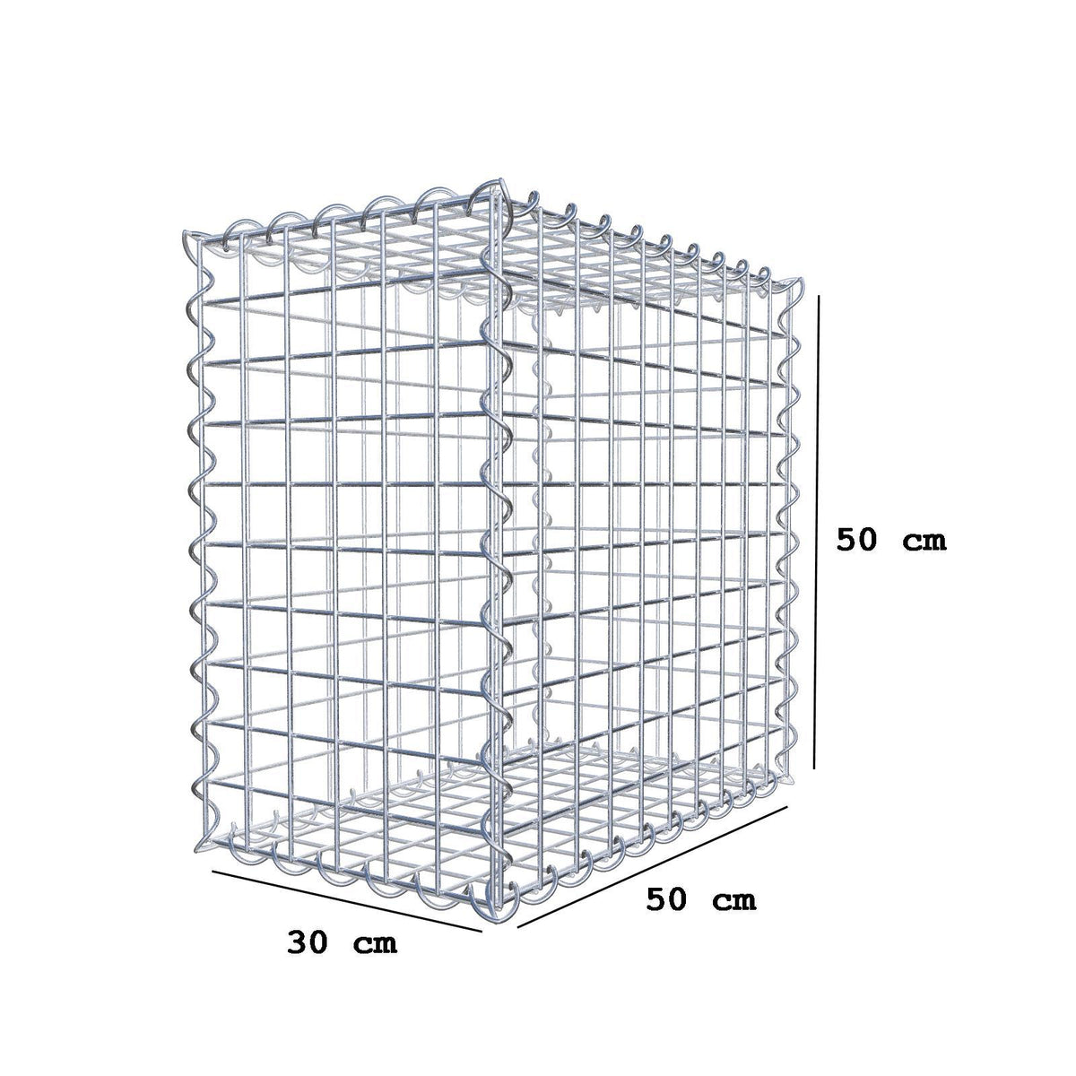 Gabione 50 cm x 50 cm x 30 cm (L x H x T), Maschenweite 5 cm x 5 cm, Spirale