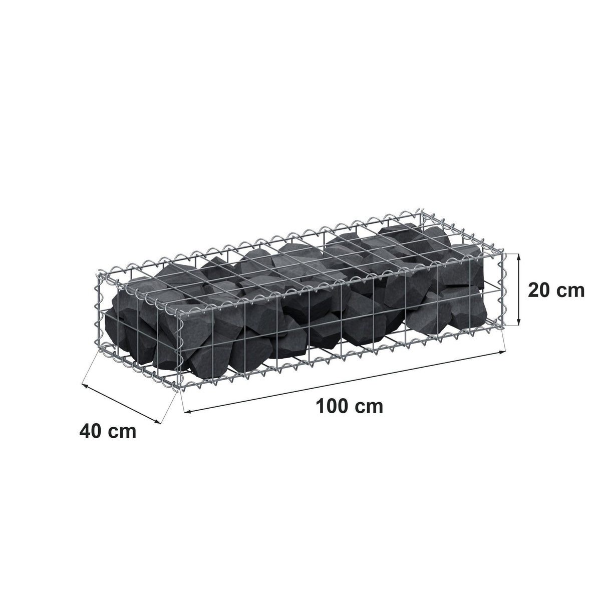 Gabione 100 cm x 20 cm x 40 cm (L x H x T), Maschenweite 10 cm x 10 cm, Spirale