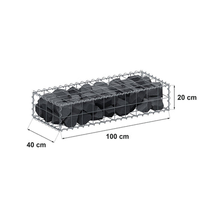 Gabione 100 cm x 20 cm x 40 cm (L x H x T), Maschenweite 10 cm x 10 cm, Spirale