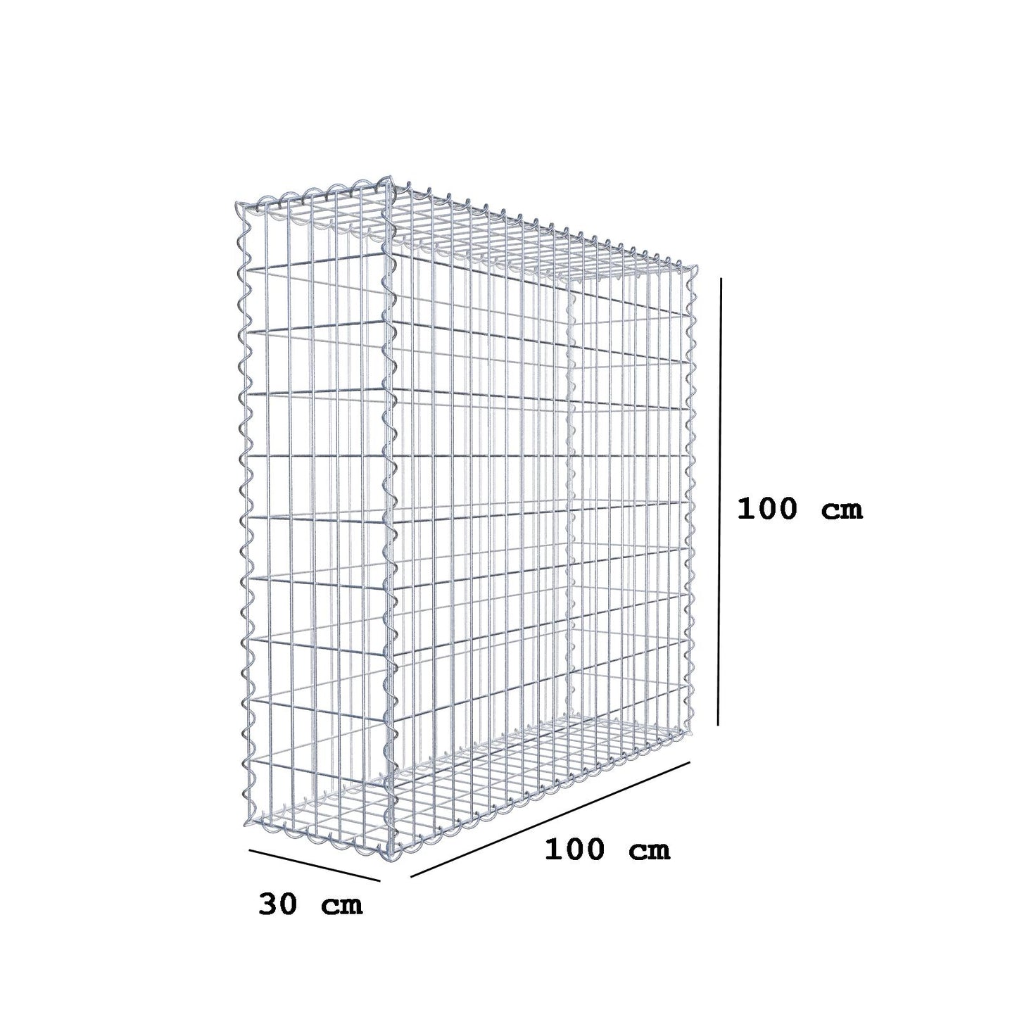 Gabbione 100 cm x 100 cm x 30 cm (L x H x P), maglia 5 cm x 10 cm, spirale