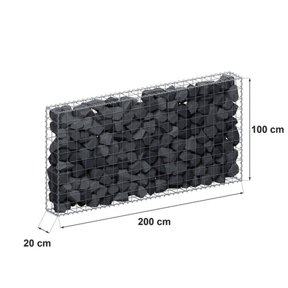 Gabião 200 cm x 100 cm x 20 cm (C x A x P), malhagem 10 cm x 10 cm, espiral