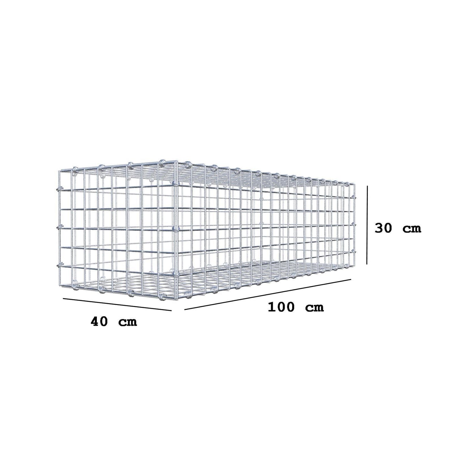 Gabion 100 cm x 30 cm x 40 cm (L x H x D), mesh size 5 x 5 cm, spiral ring