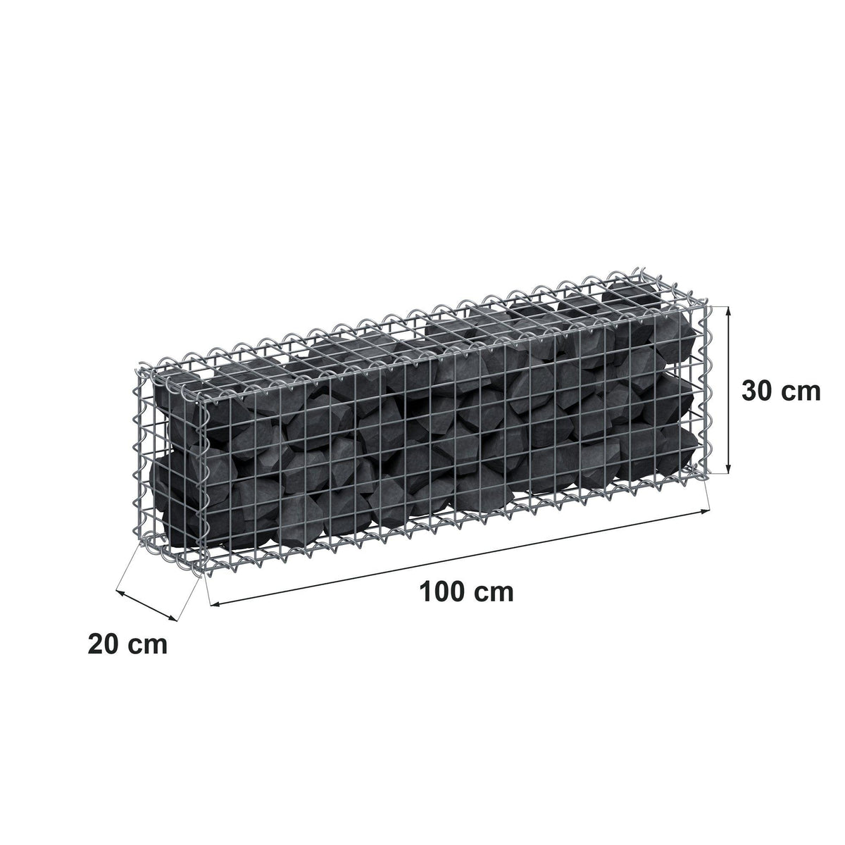 Gabion 100 cm x 30 cm x 20 cm (L x H x P), mailles 5 cm x 5 cm, spirale