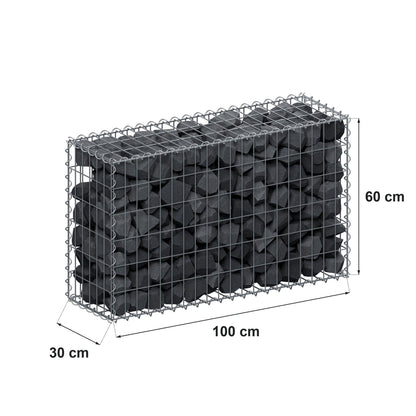 Gabião 100 cm x 60 cm x 30 cm (C x A x P), malhagem 5 cm x 10 cm, espiral