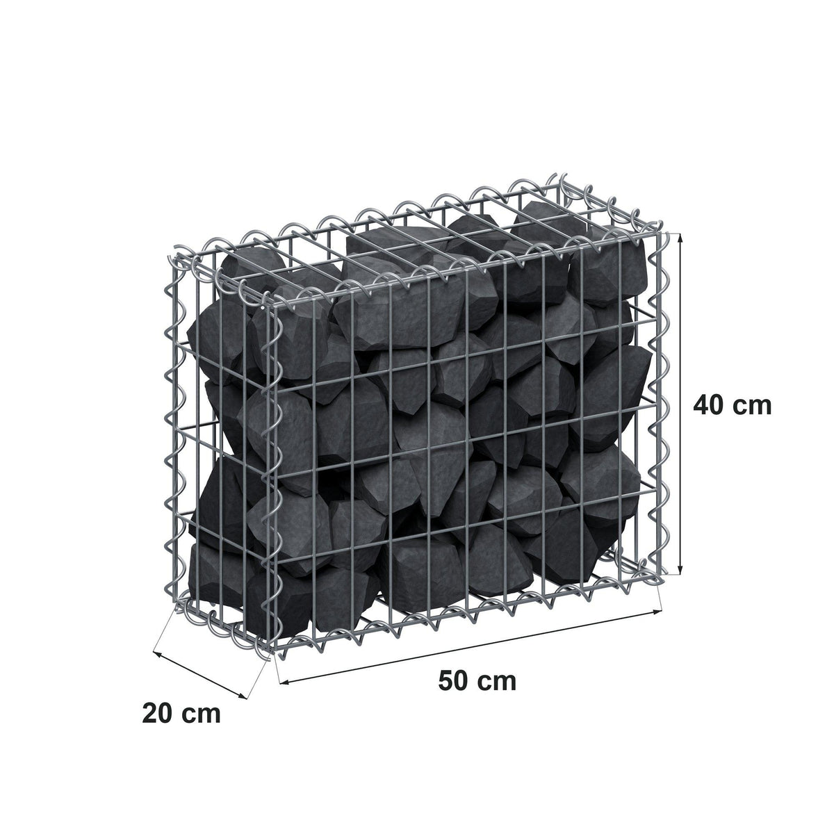 Gabion 50 cm x 40 cm x 20 cm (L x H x D), mesh size 5 cm x 10 cm, spiral