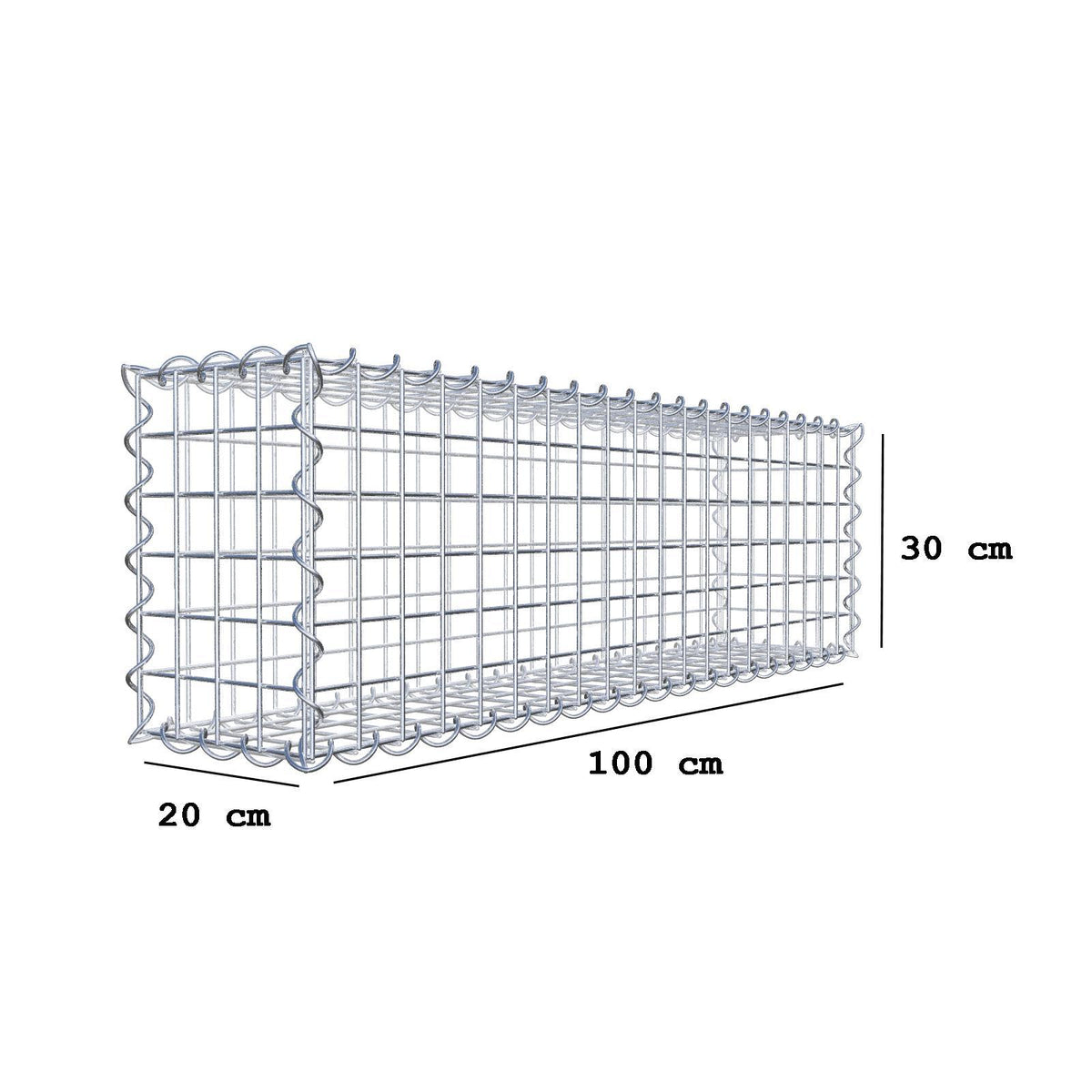 Gabion 100 cm x 30 cm x 20 cm (L x H x P), mailles 5 cm x 5 cm, spirale