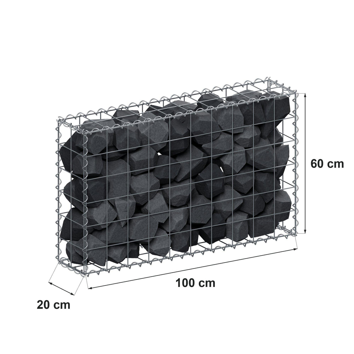 Gabion 100 cm x 60 cm x 20 cm (L x H x D), maskestørrelse 10 cm x 10 cm, spiral