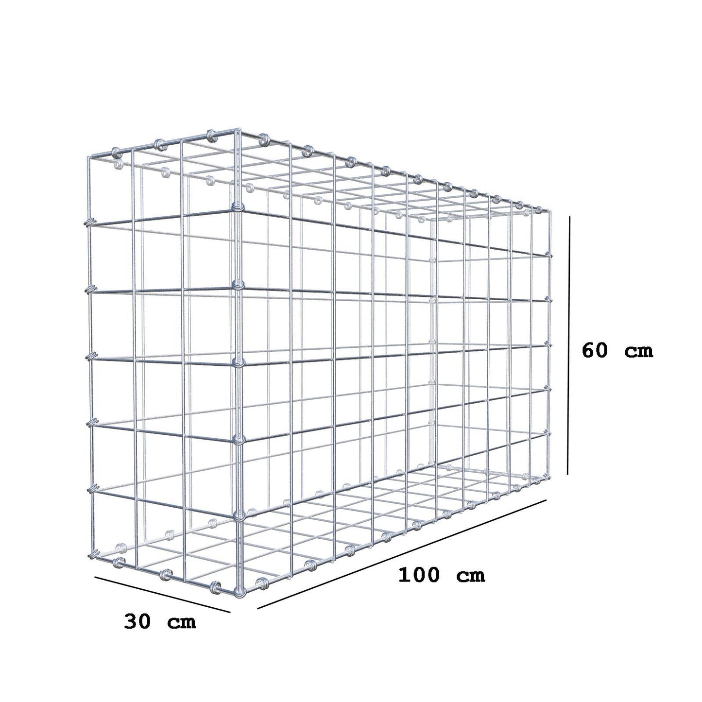 Gabbione 100 cm x 60 cm x 30 cm (L x H x P), maglia 10 x 10 cm, anello a spirale