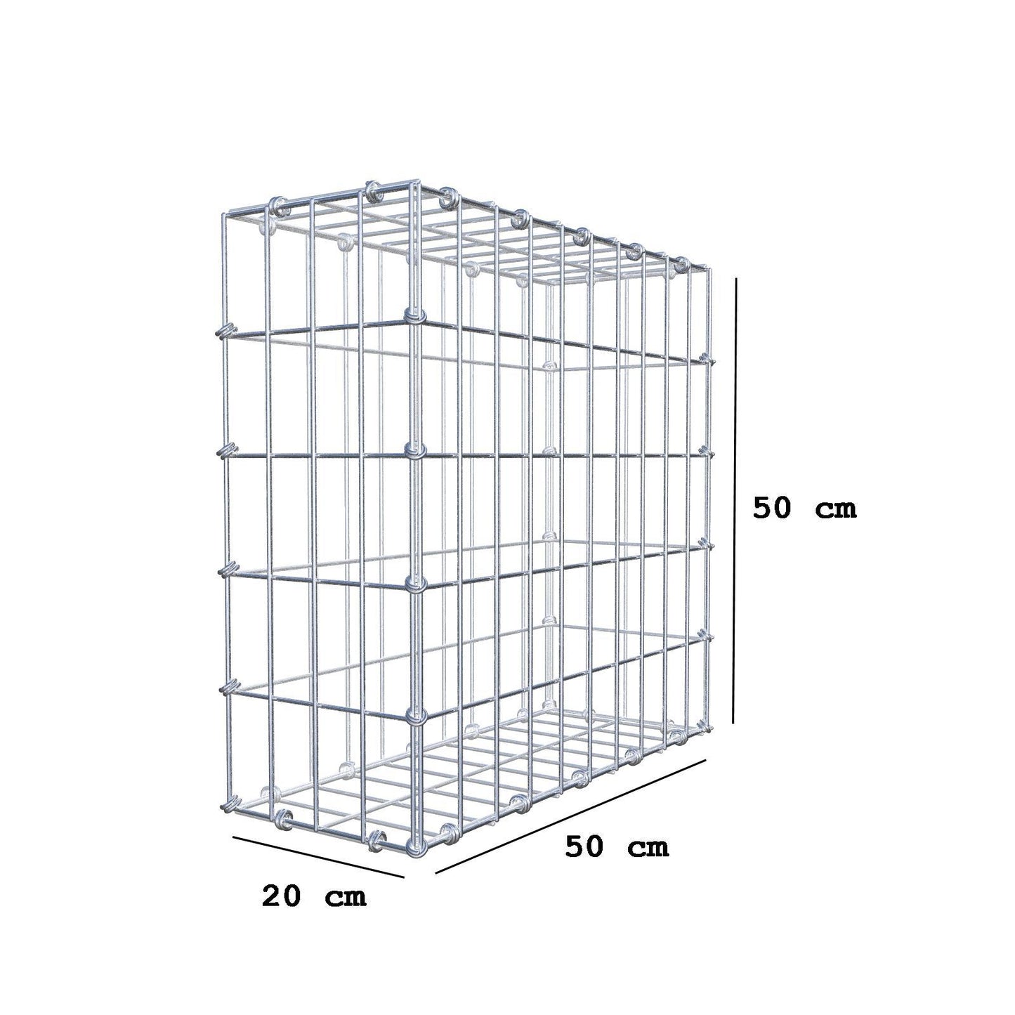 Gabione 50 cm x 50 cm x 20 cm (L x H x T), Maschenweite 5 x 10 cm, Spiralring