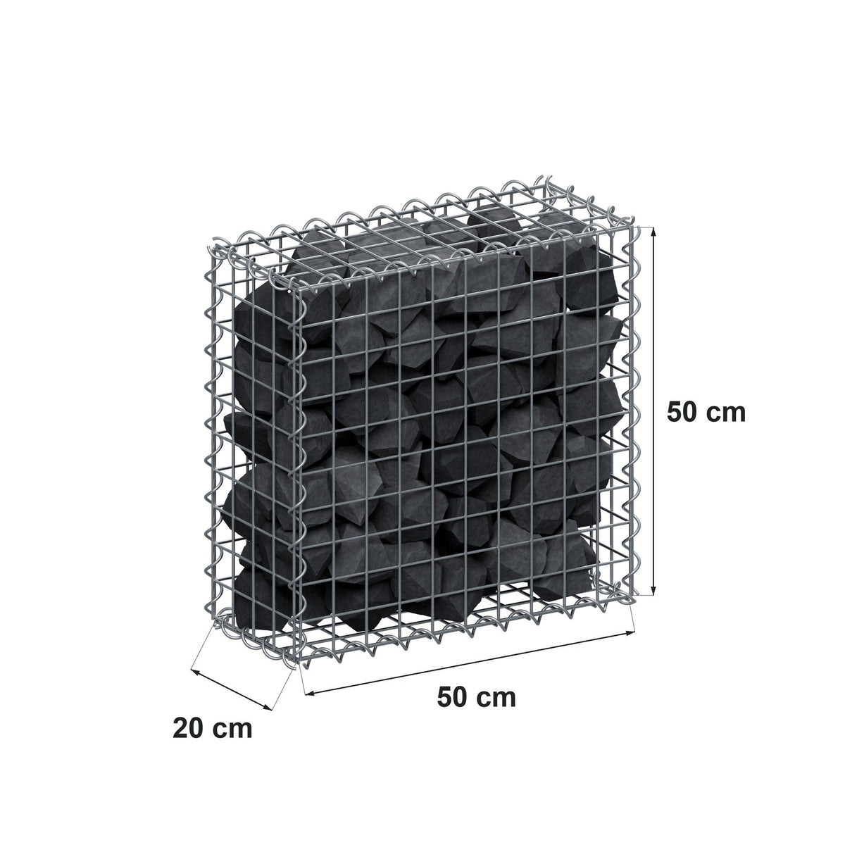Gabione 50 cm x 50 cm x 20 cm (L x H x T), Maschenweite 5 cm x 5 cm, Spirale