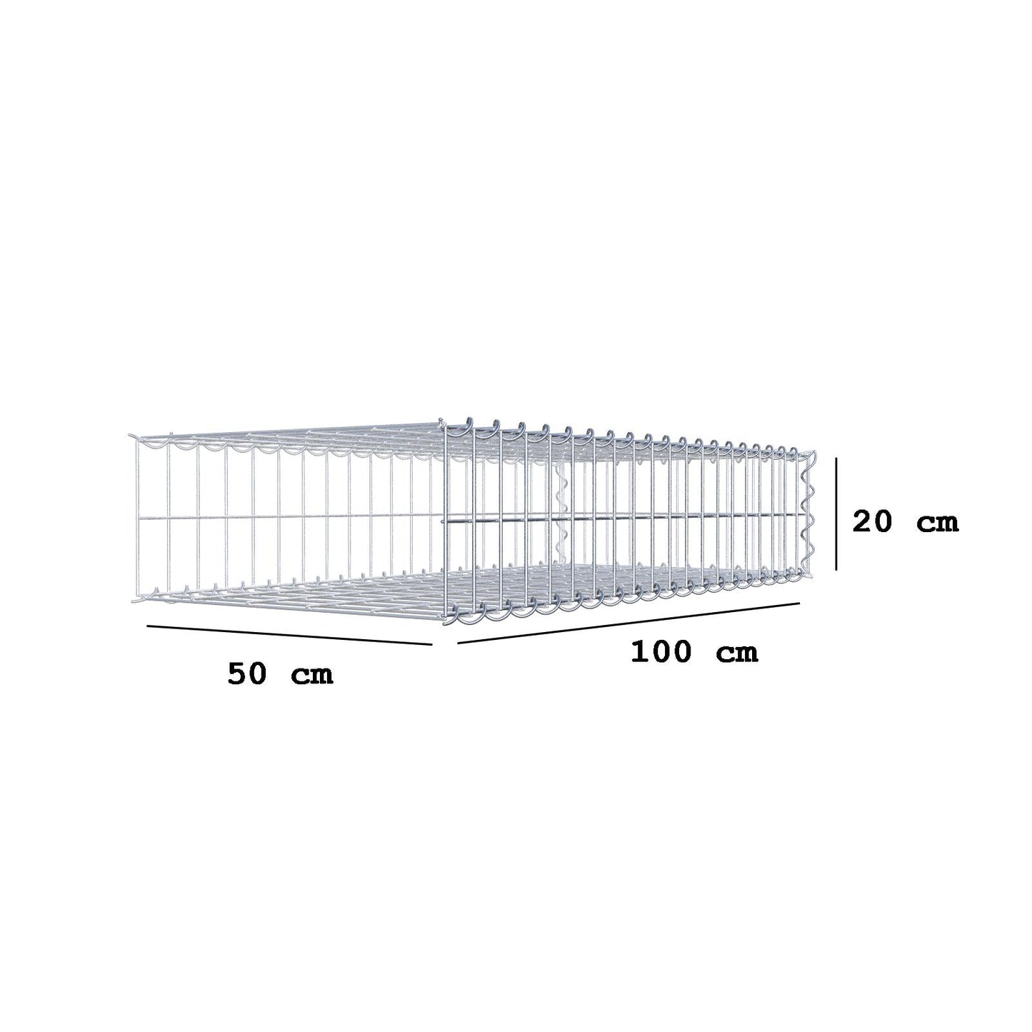 Gabbione aggiuntivo tipo 2 100 cm x 20 cm x 50 cm (L x A x P), maglia 5 cm x 10 cm, spirale