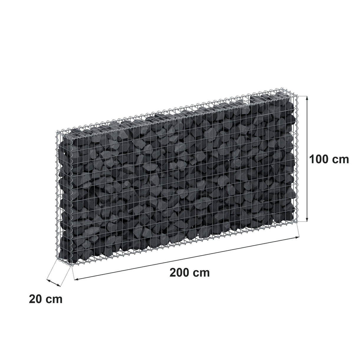 Gabbione 200 cm x 100 cm x 20 cm (L x H x P), maglia 5 cm x 10 cm, spirale
