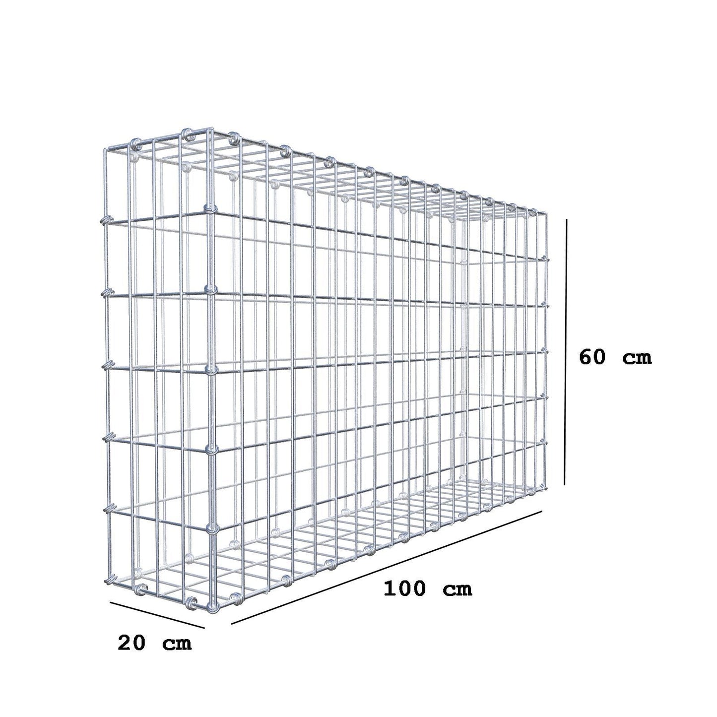 Gabbione 100 cm x 60 cm x 20 cm (L x H x P), maglia 5 x 10 cm, anello a spirale