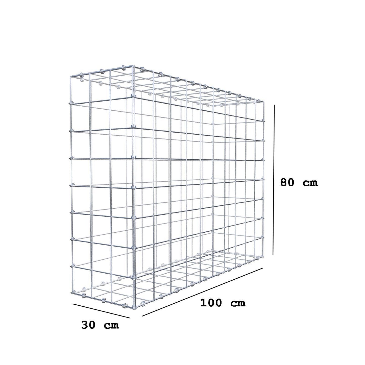 Gabbione 100 cm x 80 cm x 30 cm (L x H x P), maglia 10 x 10 cm, anello a spirale