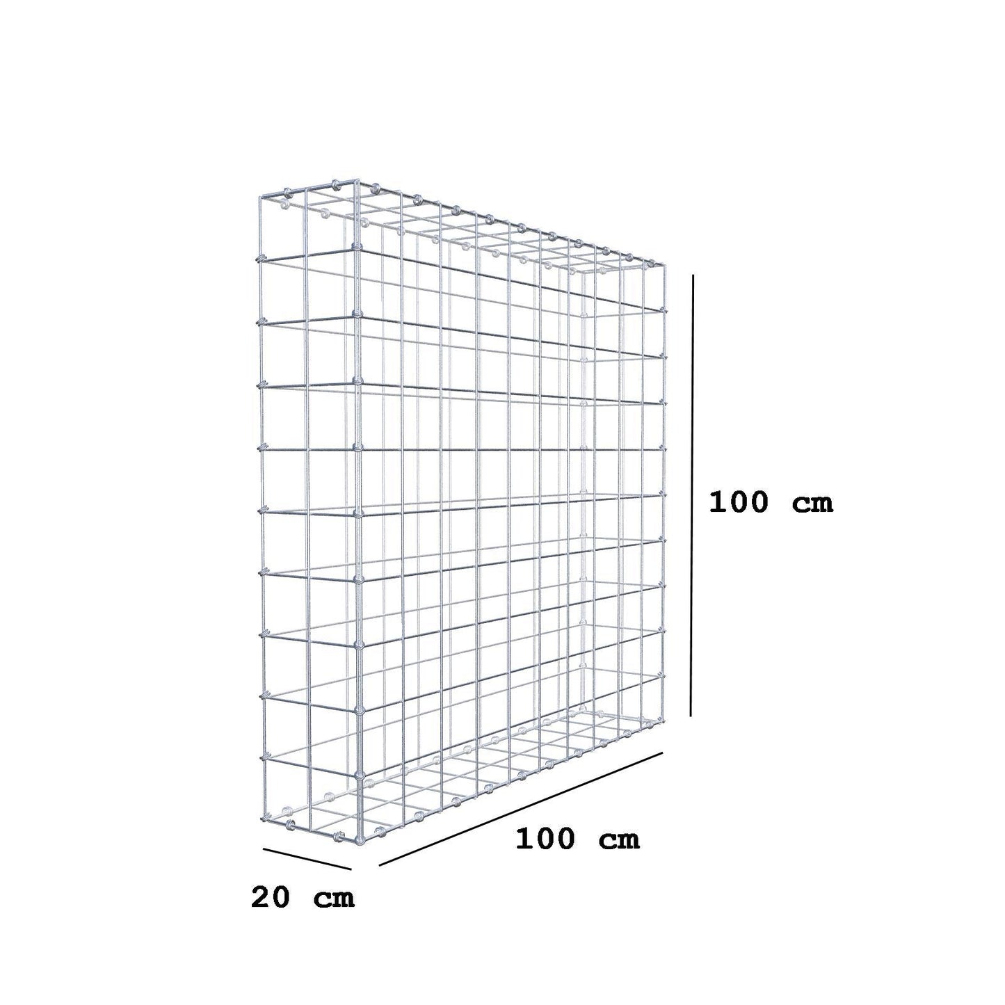 Gabion 100 cm x 100 cm x 20 cm (L x H x D), mesh size 10 x 10 cm, spiral ring