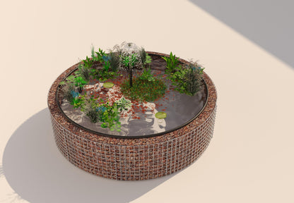 Tanque elevado de gabiões, redondo, diâmetro exterior 202 cm, altura 50 cm, dimensão da malha 5 x 5 cm, espessura da parede 15 cm
