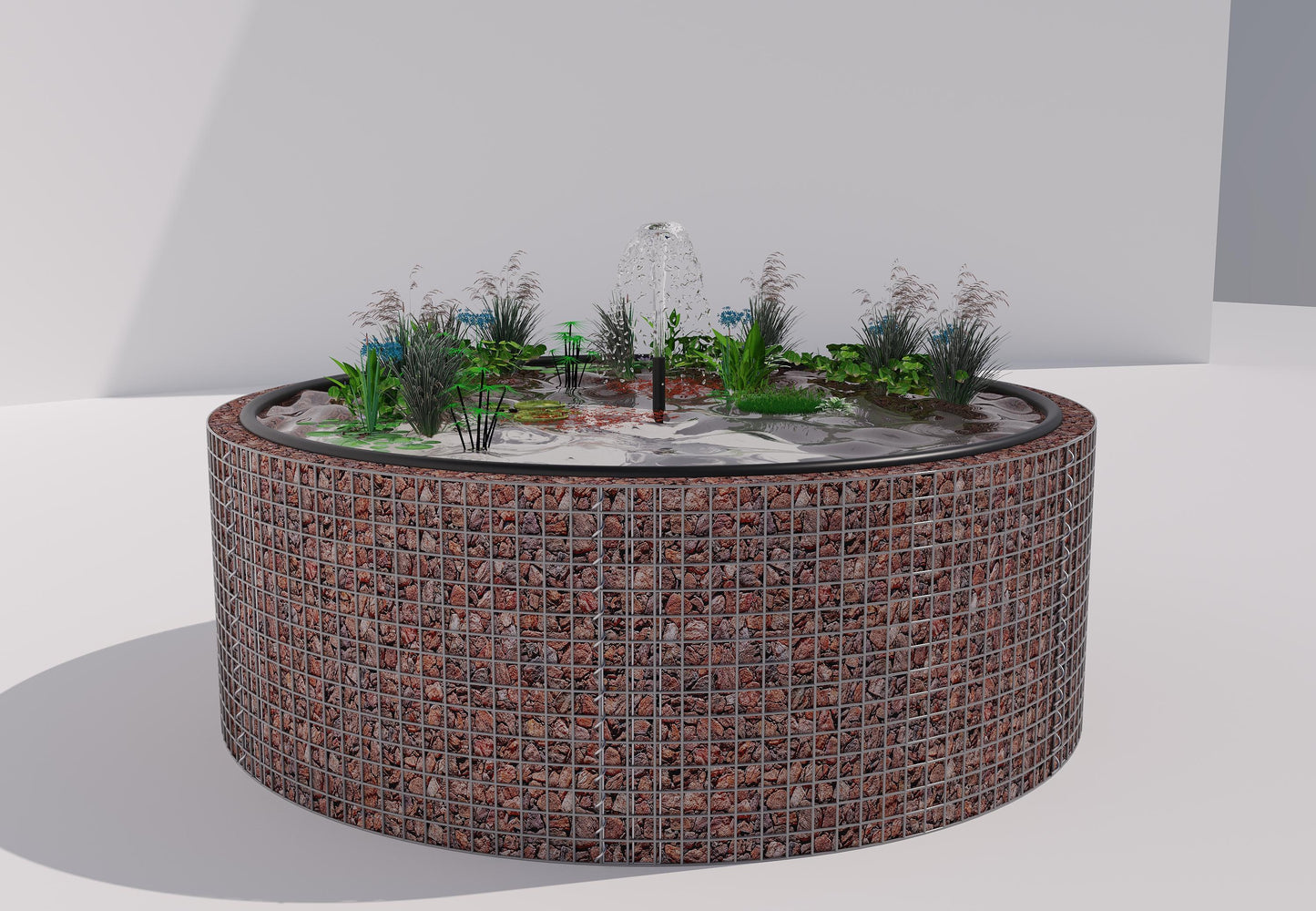 Tanque elevado de gabiões, redondo, diâmetro exterior 232 cm, altura 80 cm, dimensão da malha 5 x 5 cm, espessura da parede 15 cm