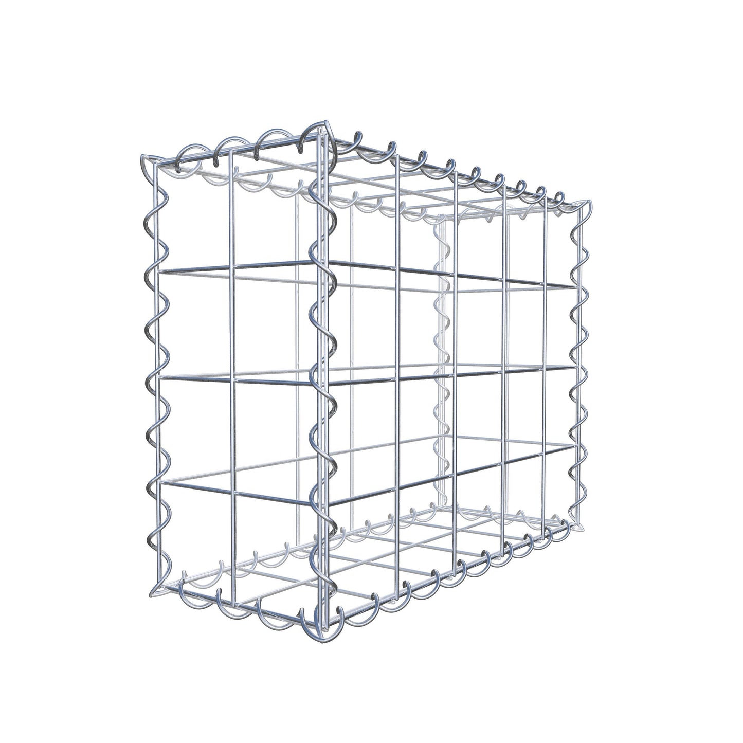 Schanskorf 50 cm x 40 cm x 20 cm (L x H x D), maaswijdte 10 cm x 10 cm, spiraalvormig