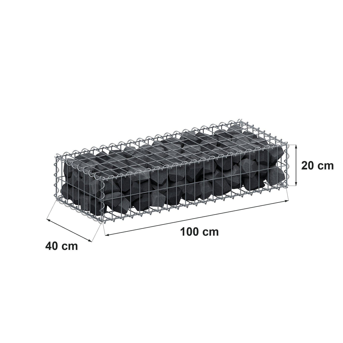 Gabion 100 cm x 20 cm x 40 cm (L x H x D), maskestørrelse 5 cm x 10 cm, spiral