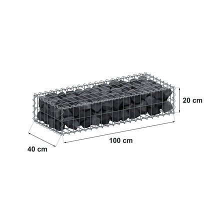 Gabion 100 cm x 20 cm x 40 cm (L x H x D), maskestørrelse 5 cm x 10 cm, spiral