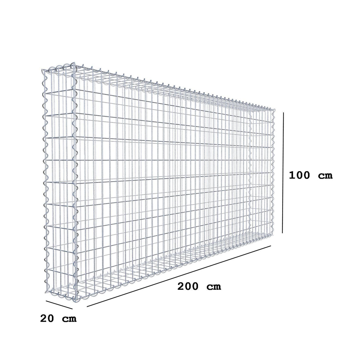 Gabbione 200 cm x 100 cm x 20 cm (L x H x P), maglia 5 cm x 10 cm, spirale