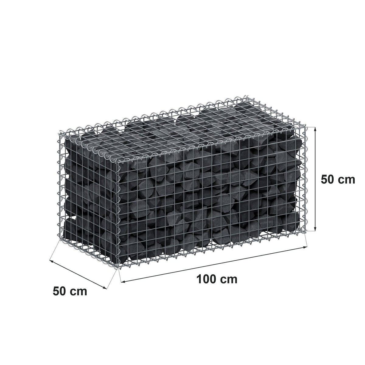 Gabion 100 cm x 50 cm x 50 cm (L x H x P), mailles 5 cm x 5 cm, spirale
