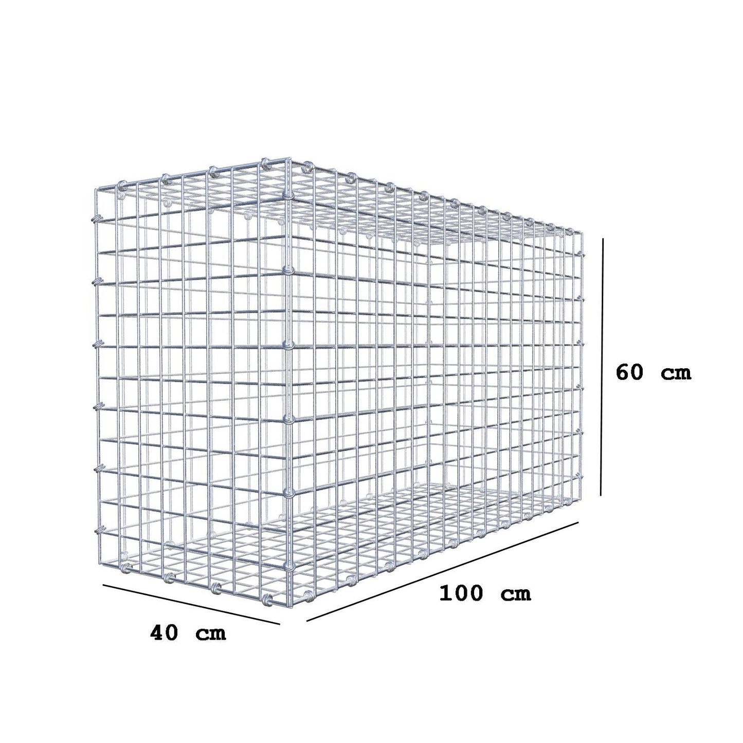 Gabbione 100 cm x 60 cm x 40 cm (L x H x P), maglia 5 x 5 cm, anello a spirale