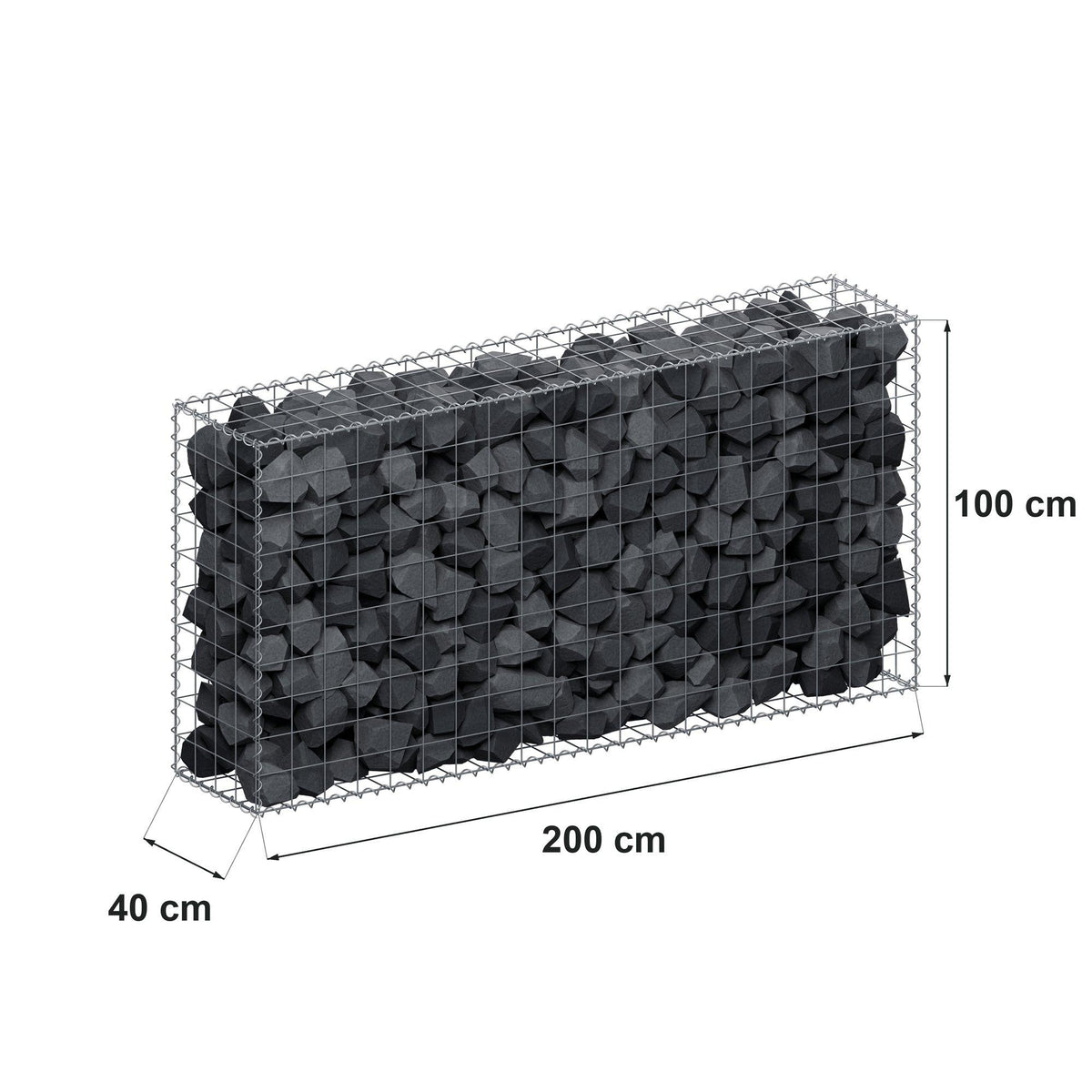 Gabion 200 cm x 100 cm x 40 cm (L x H x D), maskstorlek 10 cm x 10 cm, spiral