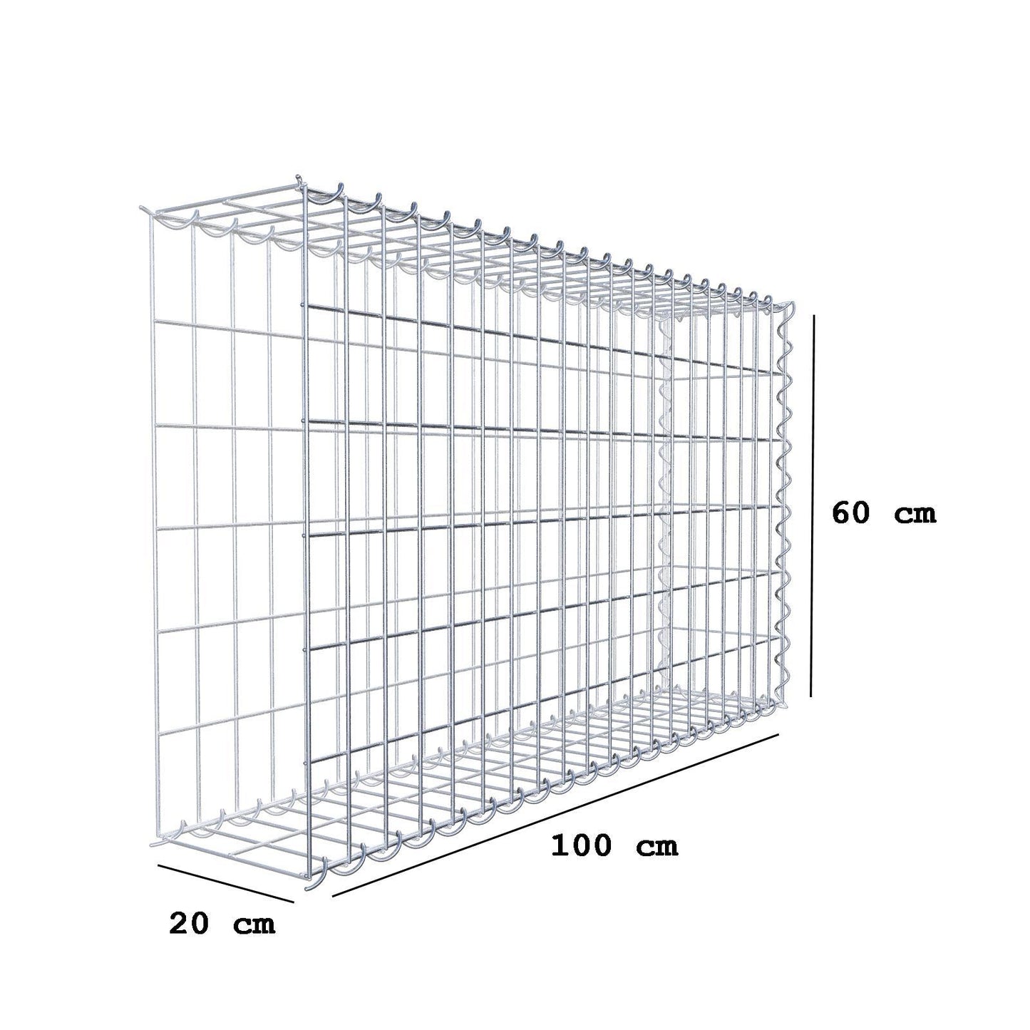 Gabião tipo 2 100 cm x 60 cm x 20 cm (C x A x P), malhagem 5 cm x 10 cm, espiral
