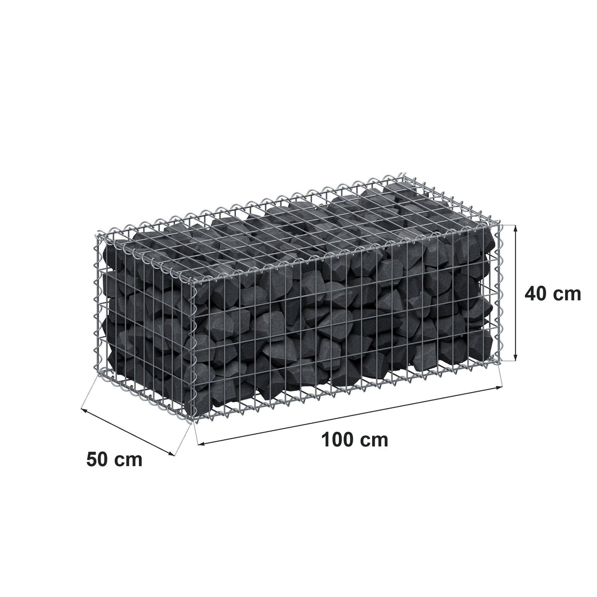Gabion 100 cm x 40 cm x 50 cm (L x H x P), mailles 5 cm x 10 cm, spirale