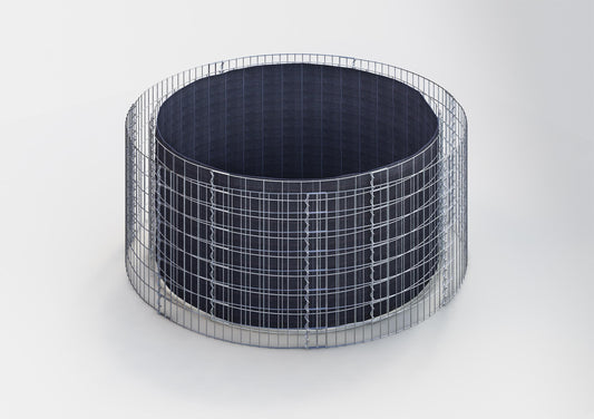 Lit surélevé rond, diamètre extérieur 202 cm, hauteur 80 cm, mailles 5 x 10 cm, épaisseur des parois 15 cm