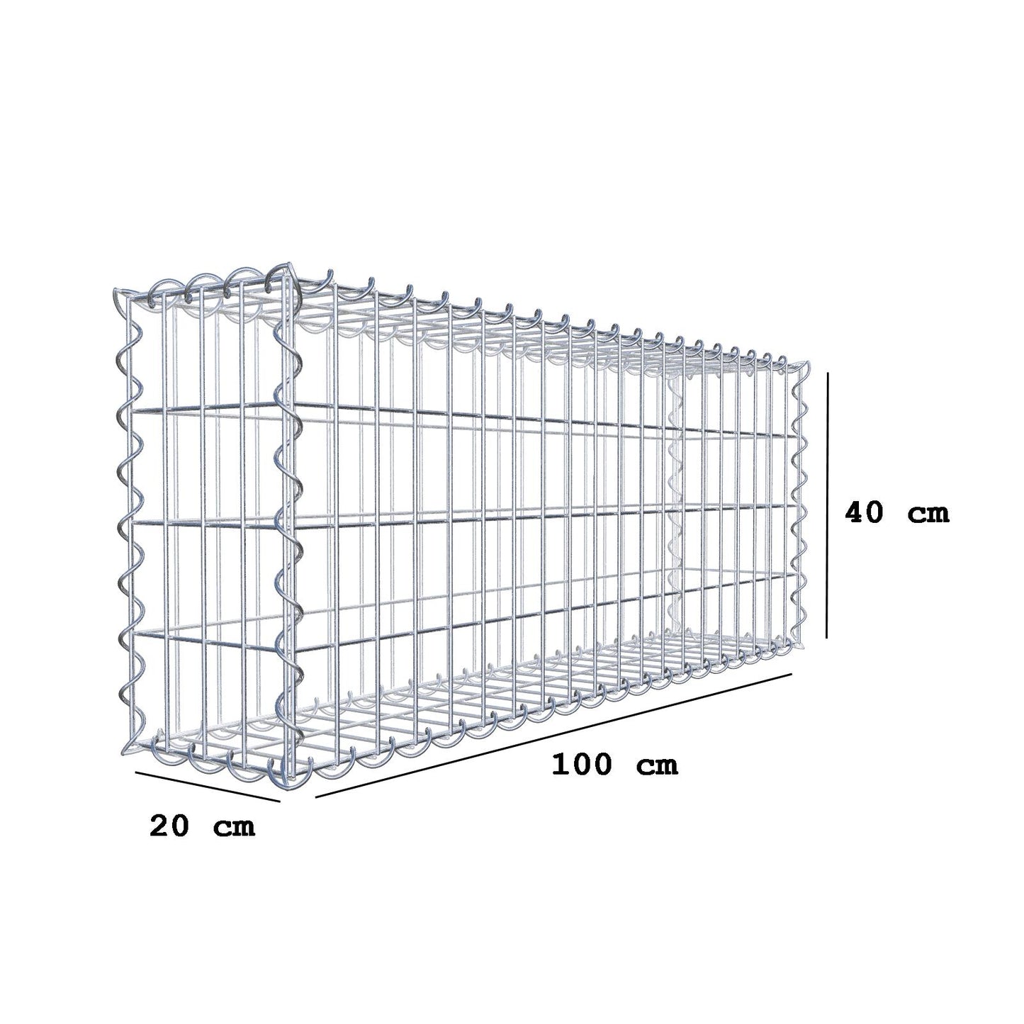 Schanskorf 100 cm x 40 cm x 20 cm (L x H x D), maaswijdte 5 cm x 10 cm, spiraalvormig