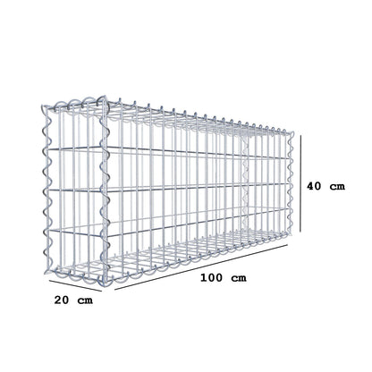 Schanskorf 100 cm x 40 cm x 20 cm (L x H x D), maaswijdte 5 cm x 10 cm, spiraalvormig