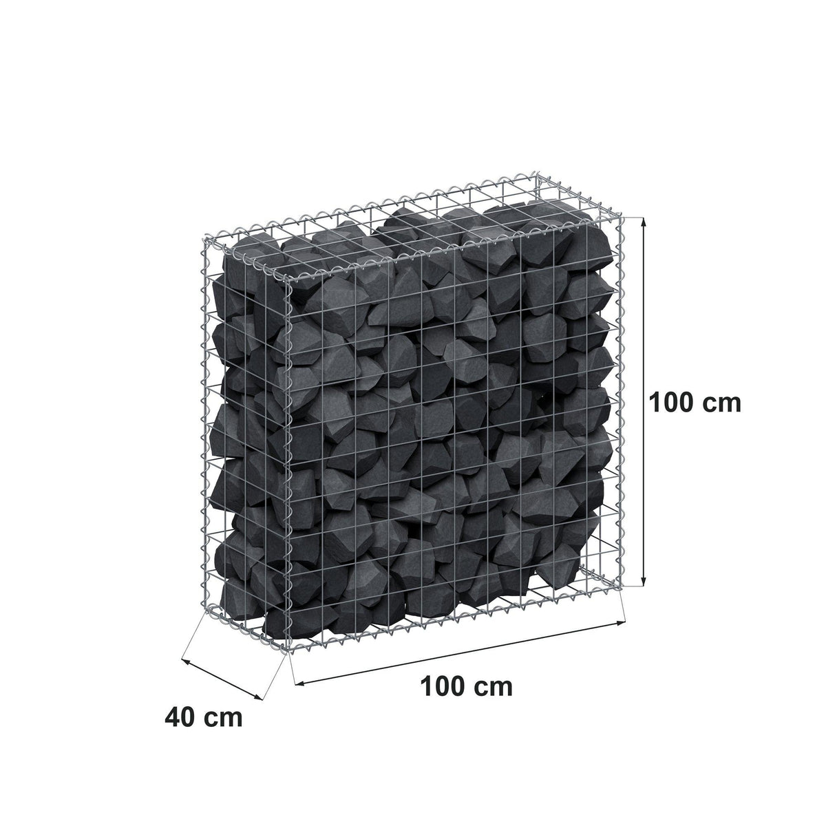 Gabione 100 cm x 100 cm x 40 cm (L x H x T), Maschenweite 10 cm x 10 cm, Spirale