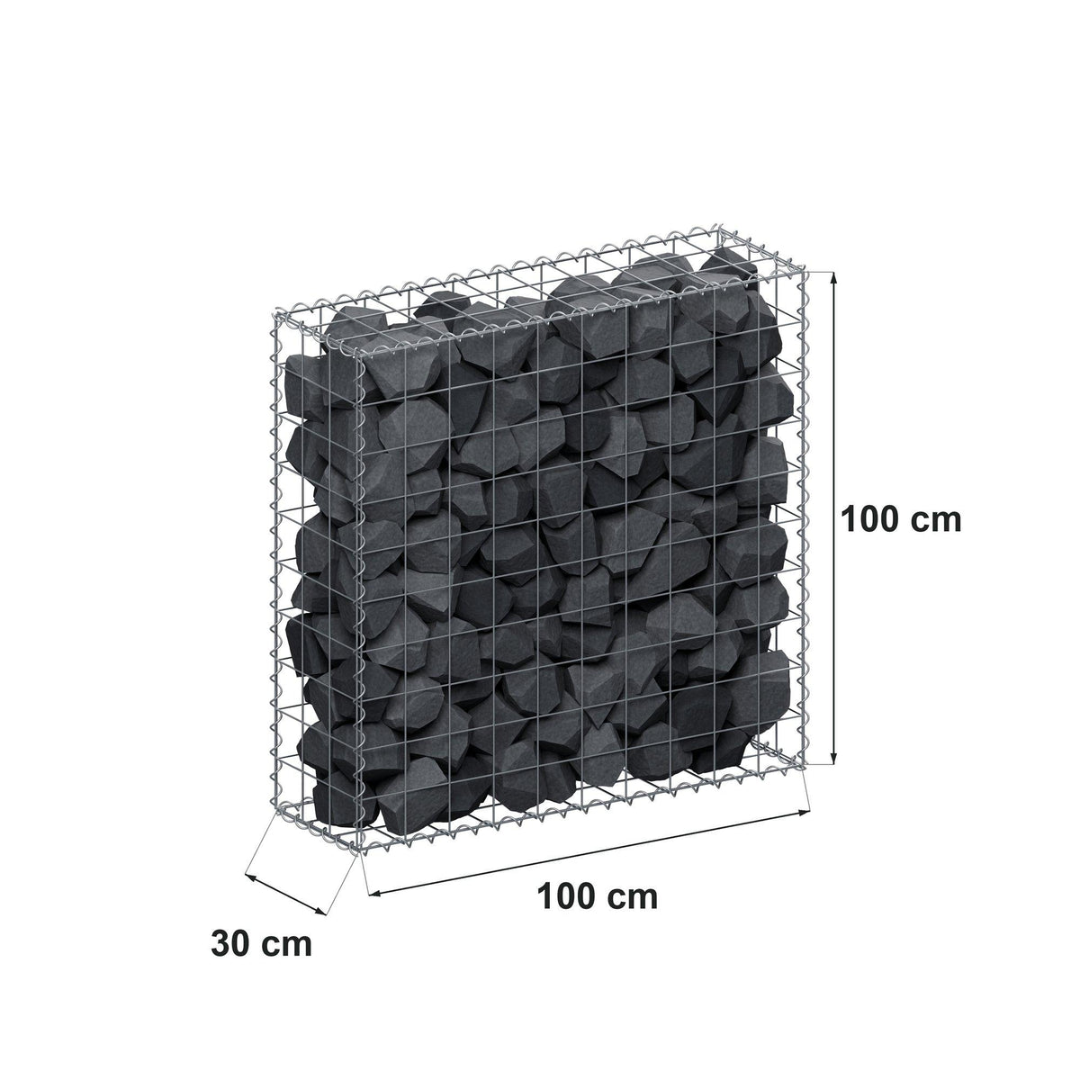 Gabione 100 cm x 100 cm x 30 cm (L x H x T), Maschenweite 10 cm x 10 cm, Spirale