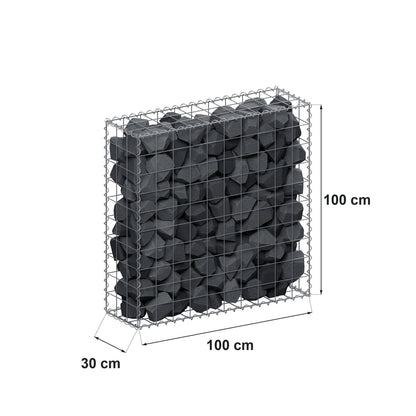 Gabione 100 cm x 100 cm x 30 cm (L x H x T), Maschenweite 10 cm x 10 cm, Spirale