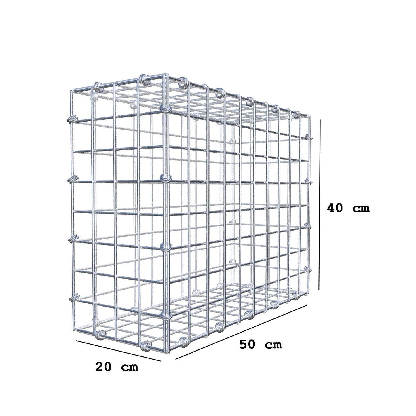Gabião 50 cm x 40 cm x 20 cm (C x A x P), malhagem 5 x 5 cm, anel espiral