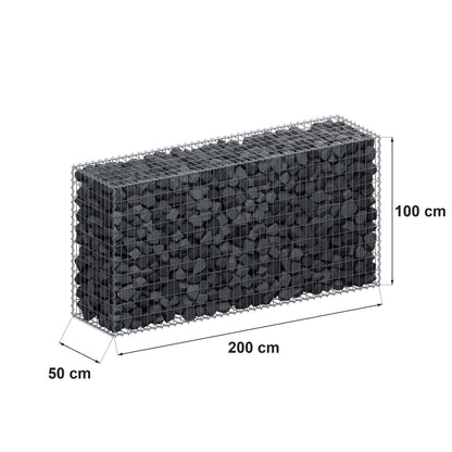 Gabion 200 cm x 100 cm x 50 cm (L x H x D), maskestørrelse 5 cm x 10 cm, spiral