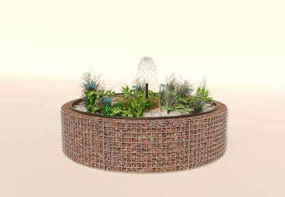 Tanque elevado de gabiões, redondo, diâmetro exterior 202 cm, altura 50 cm, dimensão da malha 5 x 5 cm, espessura da parede 15 cm