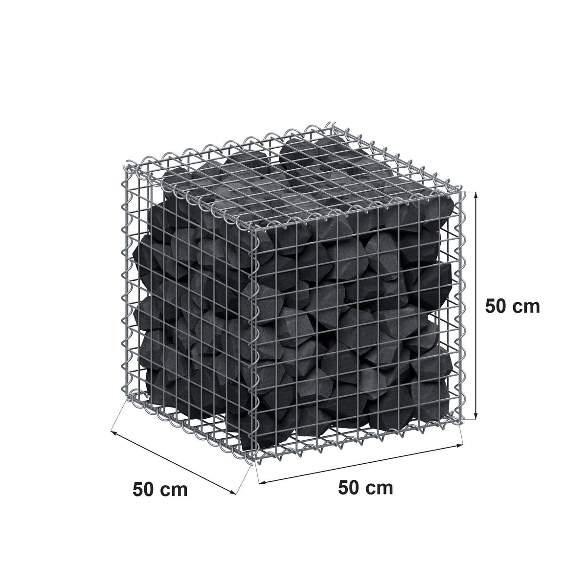 Gabion 50 cm x 50 cm x 50 cm (L x H x P), mailles 5 cm x 5 cm, spirale