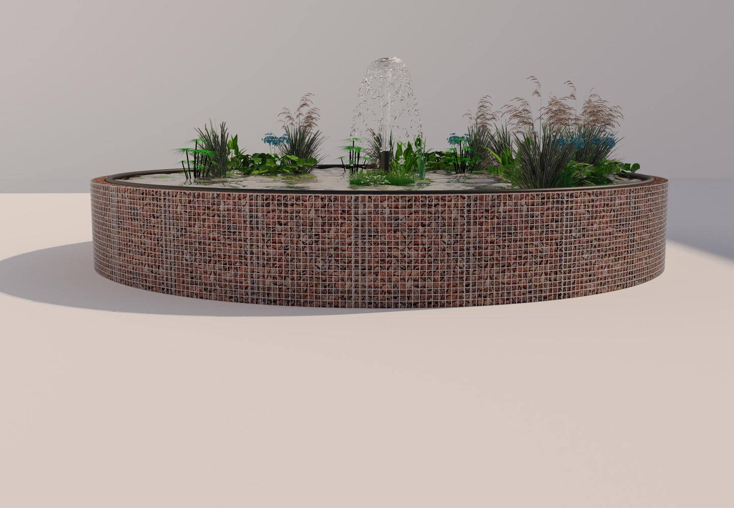 Laghetto rialzato in gabbioni, rotondo, diametro esterno 292 cm, altezza 80 cm, maglia 5 x 5 cm, spessore parete 15 cm