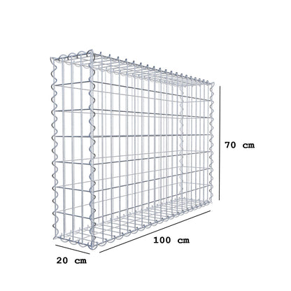 Gabião 100 cm x 70 cm x 20 cm (C x A x P), malhagem 5 cm x 10 cm, espiral