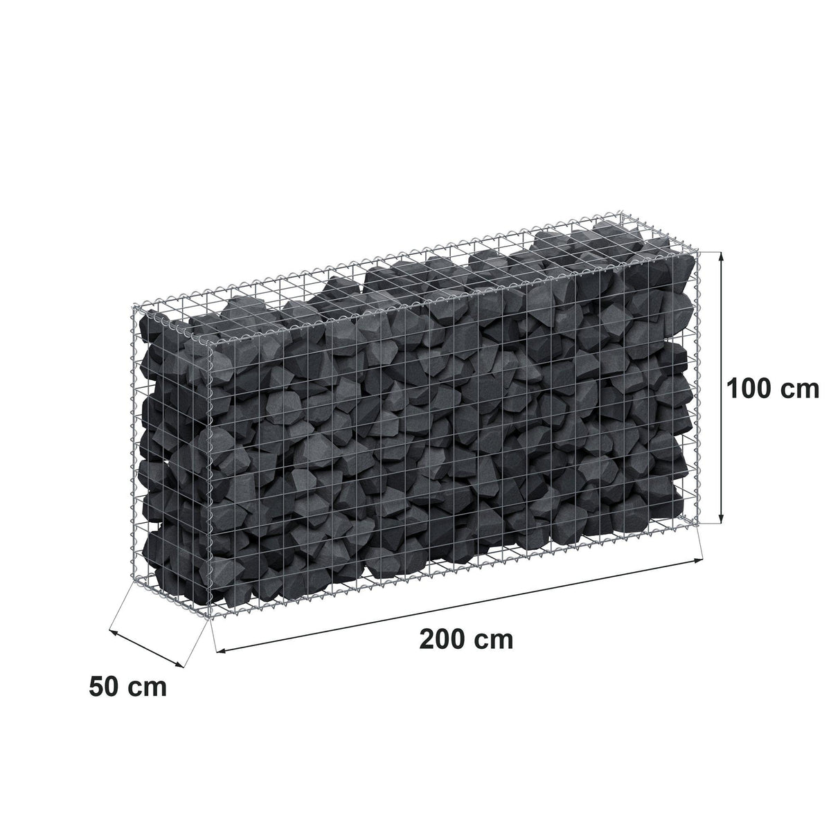 Gabione 200 cm x 100 cm x 50 cm (L x H x T), Maschenweite 10 cm x 10 cm, Spirale