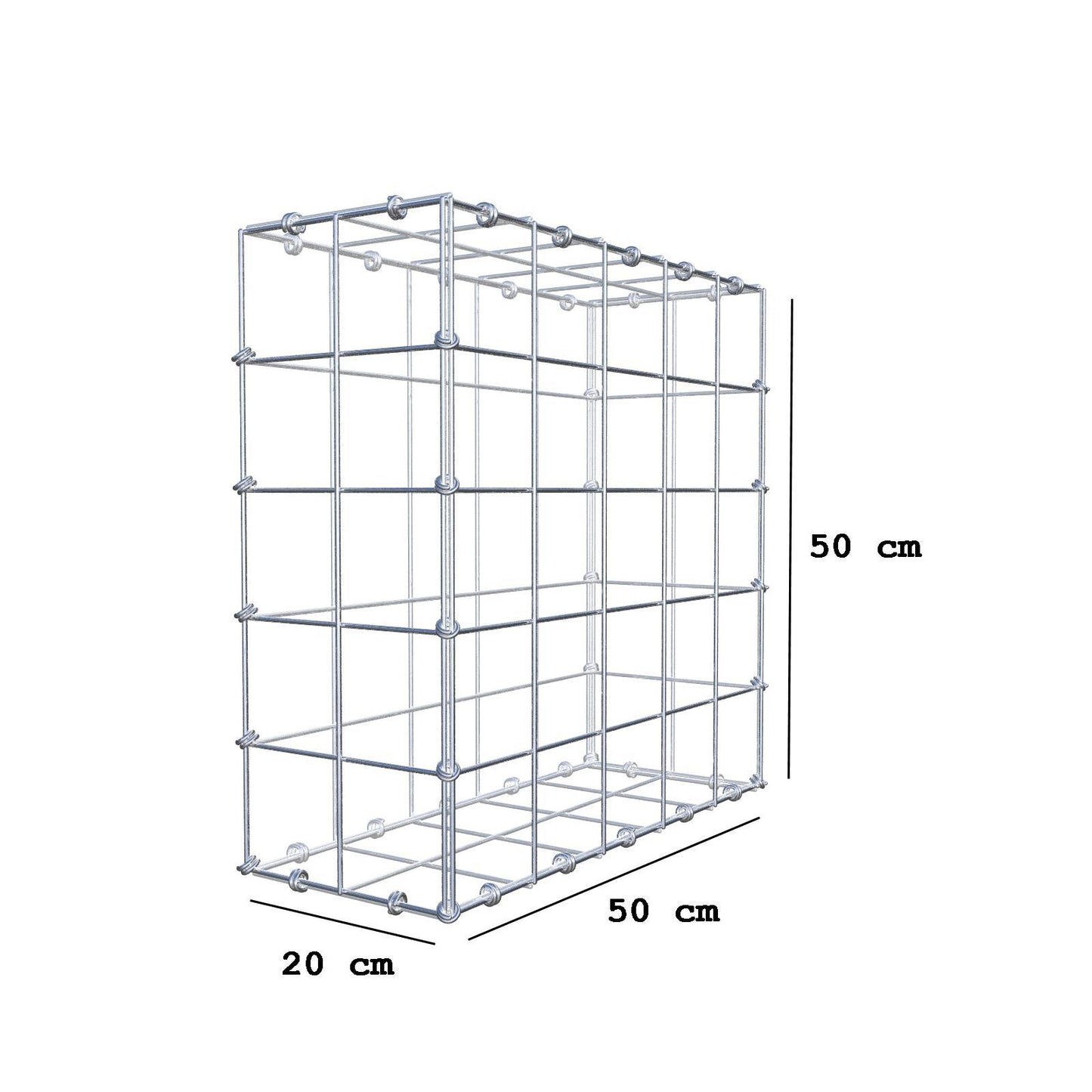 Gabion 50 cm x 50 cm x 20 cm (L x H x D), maskestørrelse 10 x 10 cm, spiralring